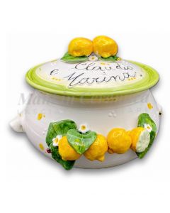 Biscottiera svasata in ceramica di Vietri Linea limoni
