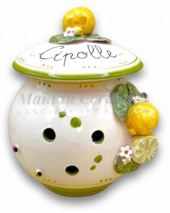 Porta cipolle forato in ceramica di Vietri Linea limoni
