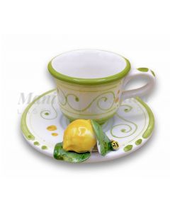 Tazzina caffè con piattino in ceramica di Vietri Linea Limoni