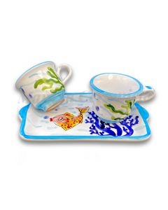 Servizio Caffè X 2 in ceramica vietrese DECORO FONDO MARE