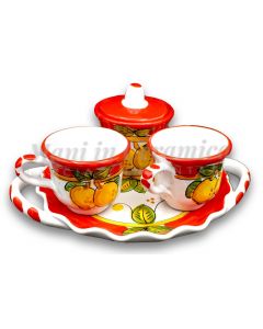 Servizio caffè X 2 + Zuccheriera in ceramica vietrese DECORO LIMONE COSTIERA NEW